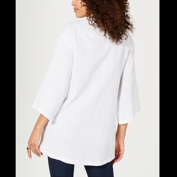 STYLE&CO COTTON TEXTURED LACE TRIM KIMONO - Picture 2 of 3